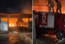 Incêndio atinge galpão no bairro Parque das Palmeiras, em Camaçari