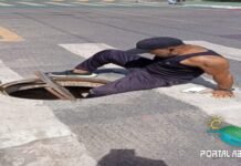 Repórter cai ao pisar em tampa de bueiro solta em Abrantes